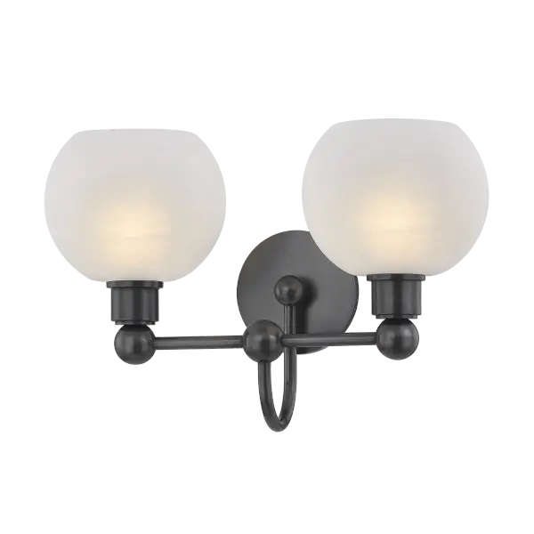 The Jerica bath light brings visual harmony through continuous circular forms and decorative sphere details. Matte cloud glass globes provide soft, diffused illumination while the Old Bronze finish adds modern sophistication. - alternate view