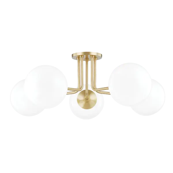 The Stella Semi Flush combines timeless mid-century design with contemporary versatility. Its frosted glass globe and sleek curves deliver soft, diffused lighting perfect for intimate spaces throughout the home.