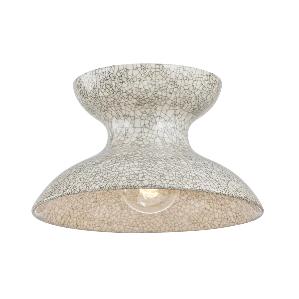 The Carina flush mount beautifully bridges 1960s design with contemporary sensibility. Its organic ceramic shade and hidden brass hardware create a warm, approachable fixture perfect for modern kitchens and dining spaces.