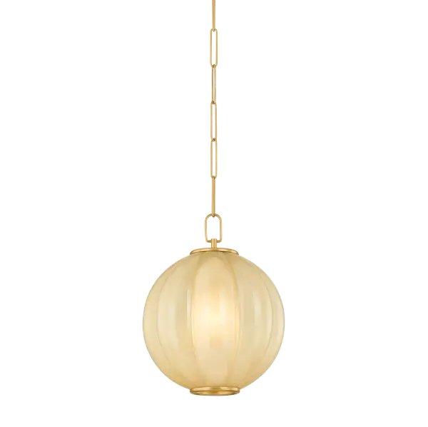 The Bernadine pendant elevates the popular scalloped trend with oversized contours and luxurious etched cream glass. Its pillowy silhouette and jewelry-like Aged Brass frame create a sophisticated focal point perfect for dining and kitchen spaces.