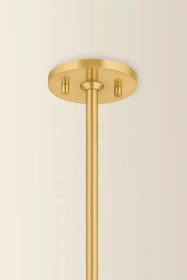 The Kristen Chandelier reimagines Art Deco design with playful proportions and statement Cloud Glass buds suspended from graceful stems. The warm Aged Brass finish adds living character to any space. - alternate view