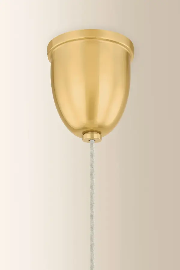 The Samantha Chandelier brings vintage decadence to life with its sculptural Art Nouveau curves and soft cotton shades. The swooping metalwork and shimmering Aged Brass finish create an expressive focal point perfect for dining rooms and bedrooms. - alternate view