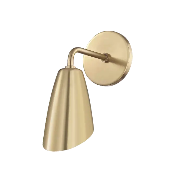 The Kai Wall Sconce combines clean modern lines with warm aged brass finish, creating a sophisticated lighting solution perfect for bathrooms, hallways, and intimate spaces. Its compact design delivers style without overwhelming smaller areas.