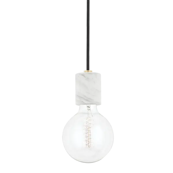 The Asime Pendant combines polished metal arms with natural marble bulb bases for a chic, contemporary look. Globe bulbs provide bright, clear illumination while the mixed materials add visual interest and luxury.
