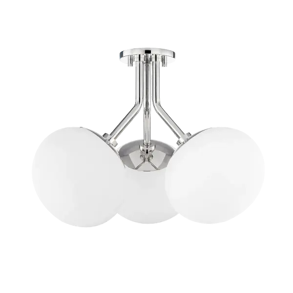 Estee brings a fresh twist to classic globe lighting with unique oblong shades and polished nickel finish. Perfect for adding personality to bedrooms, hallways, and offices without overwhelming the space.