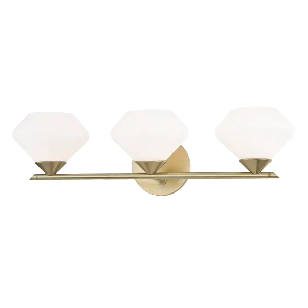 The Valerie vanity light combines classic elegance with contemporary sensibility, featuring an aged gold brass finish that adds warmth and sophistication to bathroom spaces. Perfect for modern and transitional interiors.