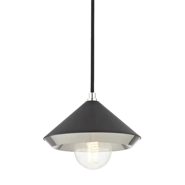 The Marnie Pendant combines polished nickel and black finishes for a sophisticated look that works in both traditional and contemporary spaces. Its compact size makes it perfect for smaller areas or grouped installations.