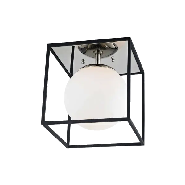 The Aira Flush Mount combines polished nickel and black finishes in a contemporary design perfect for low-ceiling spaces. Its compact profile delivers style without sacrificing headroom.