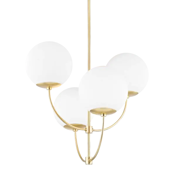 The Carrie Chandelier combines classic elegance with contemporary sensibility. Its gold finish and glass globe shades create a sophisticated focal point perfect for dining rooms and entryways.