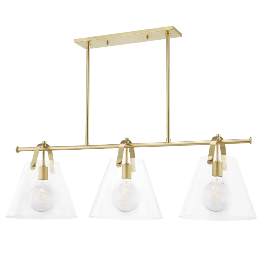 Elegant Linear Chandelier with Timeless Bell-Shaped Glass Shades