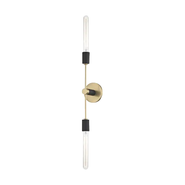 The Astrid Wall Sconce brings industrial flair with its sleek antique brass and matte black finish. Perfect for adding linear modern design to dining rooms, hallways, or bedrooms with versatile styling options. - alternate view
