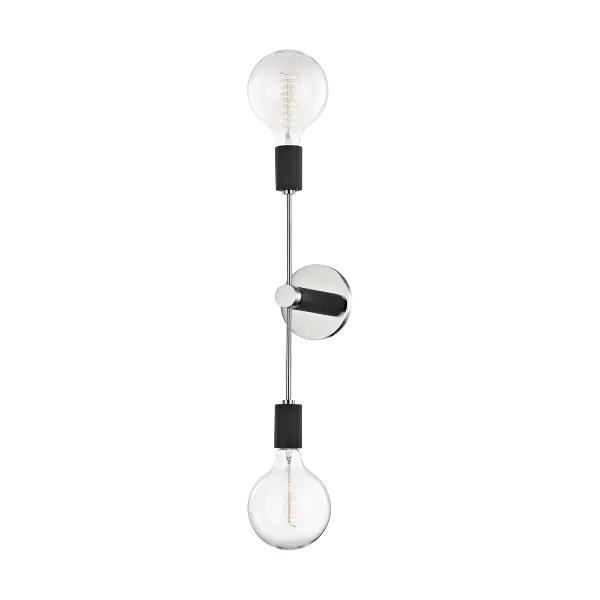 The Astrid Wall Sconce brings industrial flair with its linear modern design and striking polished nickel and matte black finish. Perfect for adding contemporary style to dining rooms, hallways, and bedrooms. - alternate view