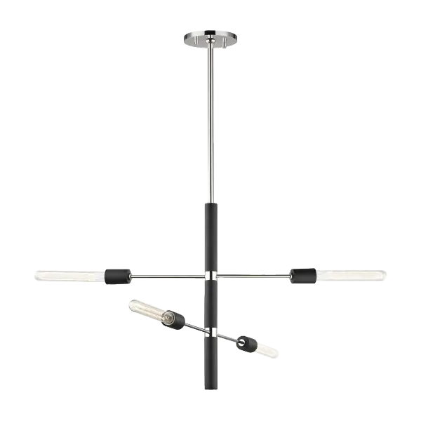 The Astrid Linear Chandelier brings industrial sophistication to dining spaces with its cascading modern design. The polished nickel and matte black finish combination creates visual interest while maintaining versatility. - alternate view