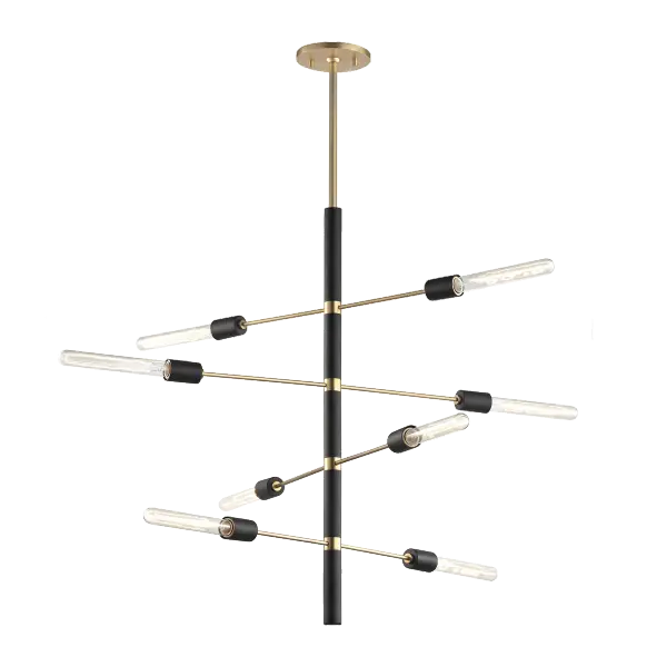 The Astrid Linear Chandelier brings industrial elegance to dining spaces with its cascading design and striking antique brass and matte black finish. Available in multiple sizes, it adapts beautifully from intimate breakfast nooks to expansive dining rooms.