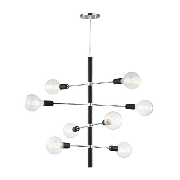 The Astrid Chandelier brings modern industrial style to dining spaces with its cascading linear form and striking two-tone finish. Perfect for contemporary homes seeking statement lighting with versatile sizing options.