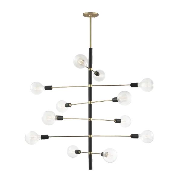 The Astrid Linear Chandelier brings industrial elegance to dining spaces with its cascading design and striking antique brass and matte black finish. Available in multiple sizes, it adapts beautifully from intimate breakfast nooks to expansive dining rooms. - alternate view