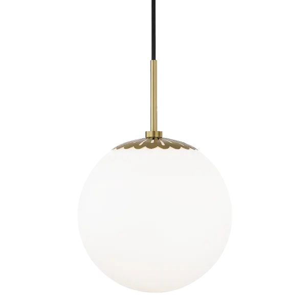 The Paige Pendant combines transitional design with a sophisticated gold finish, making it a versatile choice for modern and traditional interiors. Its medium scale works beautifully over kitchen islands or dining tables.