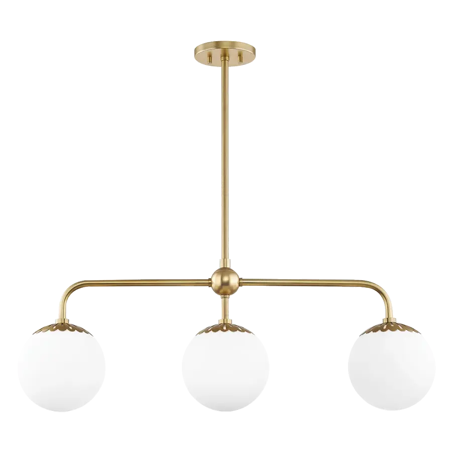 Elegant Linear Chandelier with Timeless Aged Brass Finish - Image 1