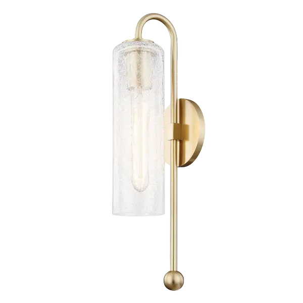 The Skye Wall Sconce combines clean contemporary lines with warm aged brass finish, making it a versatile choice for modern bathrooms, hallways, and bedrooms. Its compact profile delivers sophisticated style without overwhelming smaller spaces.
