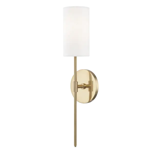 The Olivia Wall Sconce combines classic elegance with contemporary simplicity. Its aged gold brass finish and glass globe shade create a sophisticated lighting solution perfect for bathrooms, hallways, and bedrooms. - alternate view
