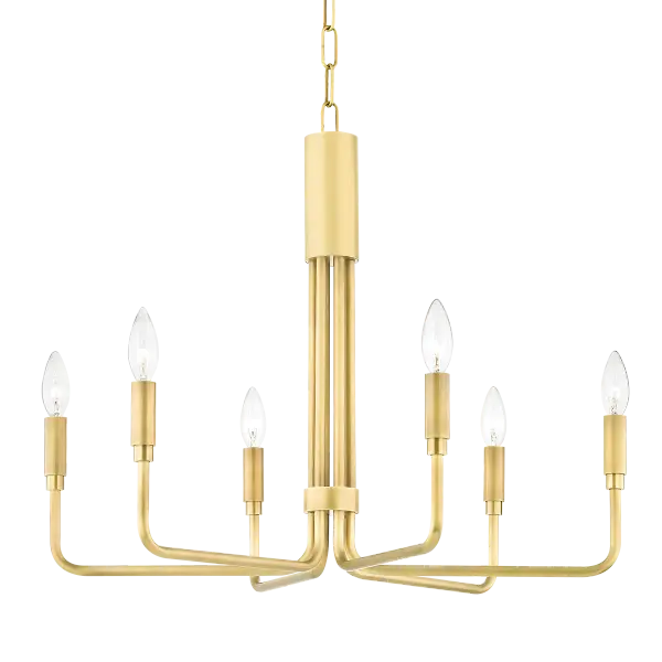 The Brigitte Chandelier combines classic elegance with contemporary sensibility. Its aged gold brass finish and glass globe shades create sophisticated ambient lighting perfect for dining rooms and entryways.