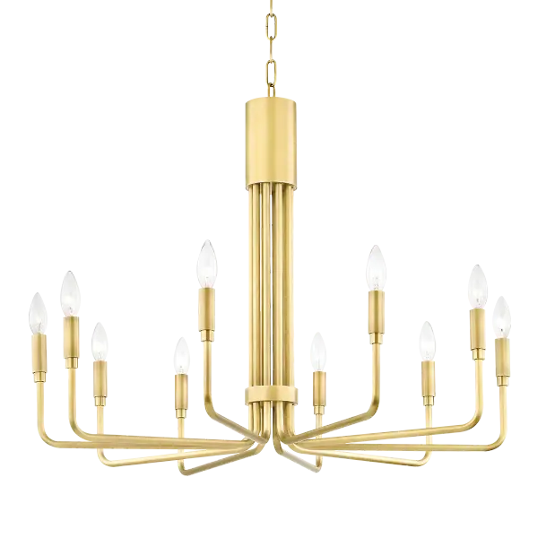 The Brigitte Chandelier combines classic elegance with contemporary sensibility. Its aged gold brass finish and glass globe shades create sophisticated ambient lighting perfect for dining spaces and entryways.