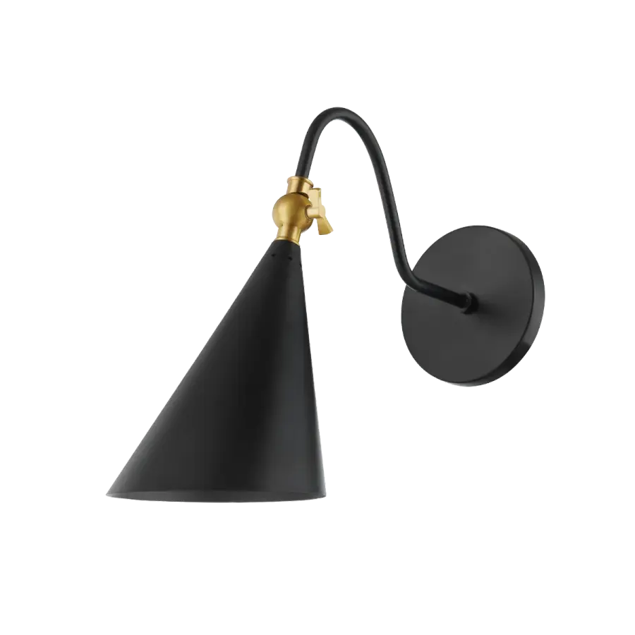 Lupe Wall Sconce in Aged Brass with Soft Black