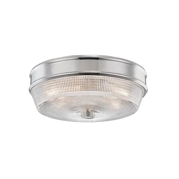 The Lacey Flush Mount combines classic elegance with modern functionality. Its polished nickel finish and glass shade provide bright, even illumination while maintaining a low profile ideal for rooms with standard ceiling heights.