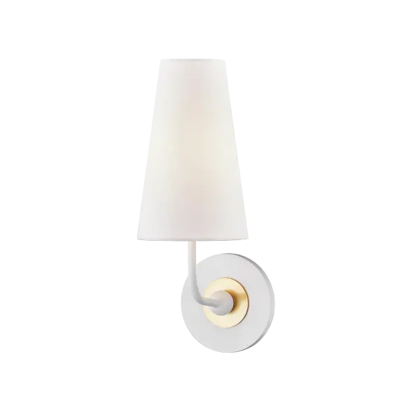 The Merri Wall Sconce combines timeless aged brass finish with a clean white glass shade, offering versatile lighting for bathrooms, hallways, and bedrooms. Its transitional design bridges traditional and modern aesthetics.