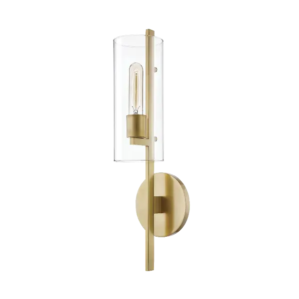 The Ariel Wall Sconce combines transitional design with contemporary elegance, featuring a gold finish that adds warmth and sophistication. Perfect for bathrooms, hallways, and bedrooms where refined lighting is desired.