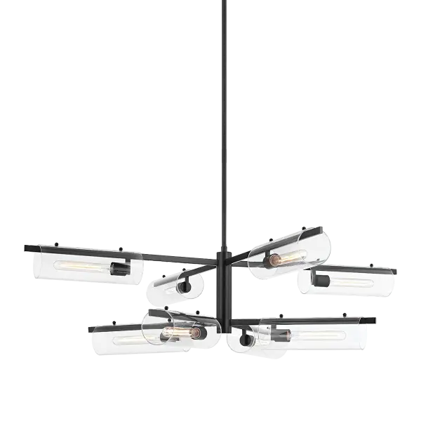 The Ariel Chandelier combines modern design with timeless elegance in a striking black finish. Perfect for dining rooms and entryways, this versatile fixture adds dramatic visual interest while providing ample illumination.