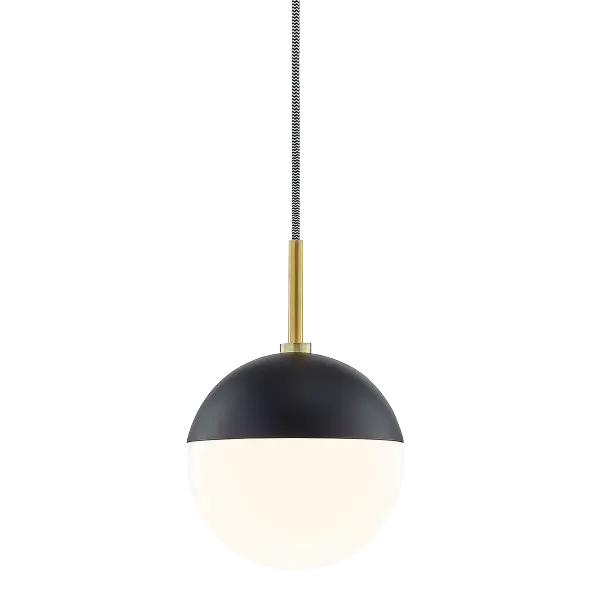 The Renee Pendant combines aged brass and black finishes for a refined transitional look that works beautifully in both residential and light commercial settings. Its versatile design complements various décor styles.