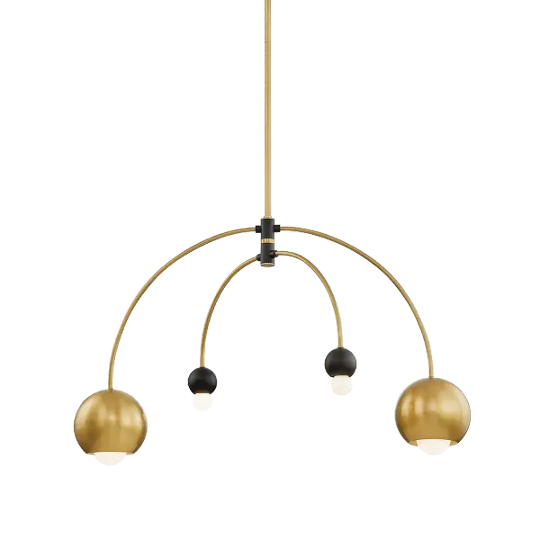The Willow Chandelier brings artistic flexibility to your space with its mobile-like design featuring adjustable arcing arms. Playful spherical glass shades paired with a sophisticated two-tone aged brass and black finish create elegant visual contrast.
