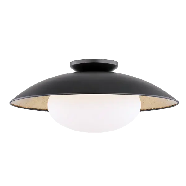 The Cadence Semi Flush combines modern black metal with glass accents for a refined ceiling fixture. Its low-profile design works well in spaces with standard ceiling heights while providing ample illumination.