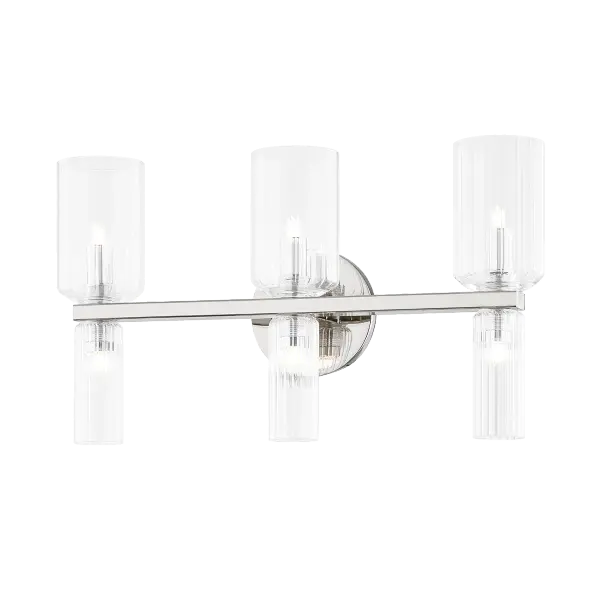 The Tabitha vanity light combines classic elegance with contemporary styling, featuring a polished nickel finish that complements a wide range of bathroom designs. Perfect for master and guest bathrooms.