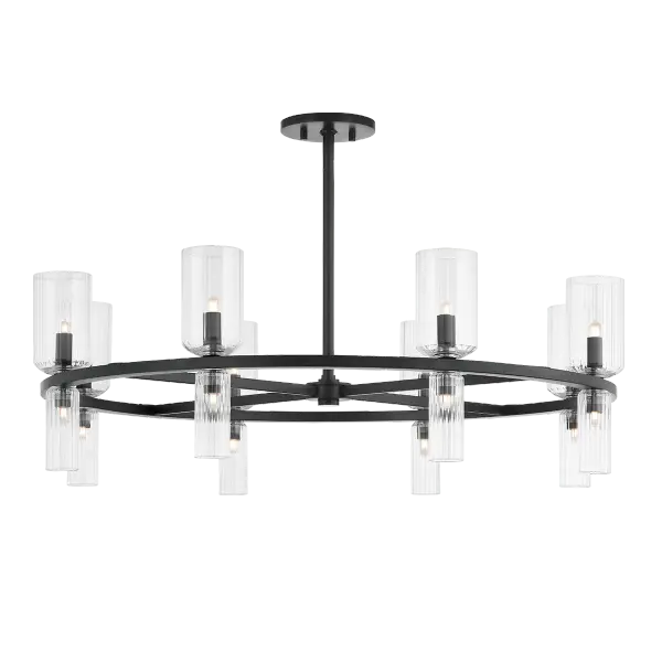 The Tabitha Chandelier combines transitional design with contemporary flair, featuring a sleek black finish that complements diverse interiors. Its versatile aesthetic works beautifully in both residential and commercial settings.
