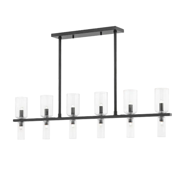 The Tabitha Linear brings contemporary sophistication with its clean-lined silhouette and satin black finish. This versatile fixture works beautifully over dining tables and kitchen islands, offering modern style that complements both residential and commercial interiors.