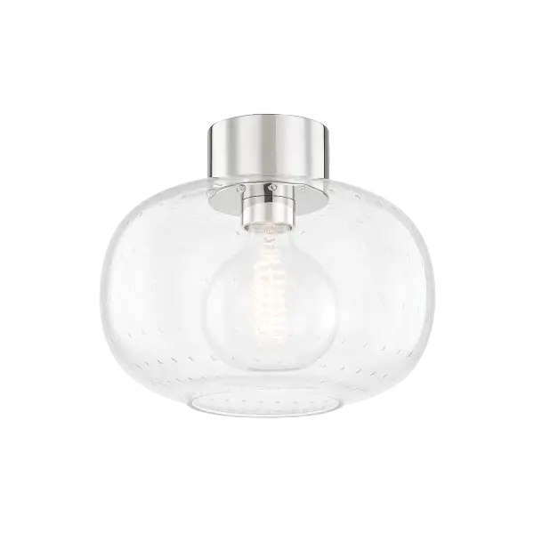 The Harlow Flush Mount combines transitional elegance with practical functionality. Its polished nickel finish and compact profile make it ideal for hallways, bedrooms, and bathrooms where ceiling clearance is limited.