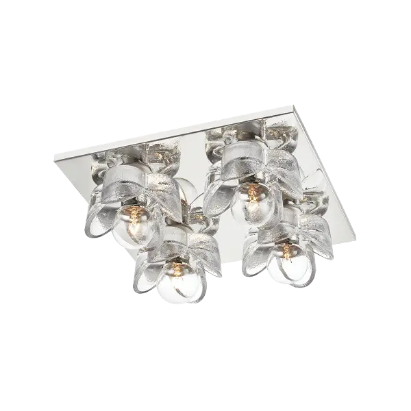 The Shea Flush Mount offers a refined transitional aesthetic with polished nickel finish, perfect for low-ceiling spaces. Its compact profile and versatile style make it ideal for bedrooms, hallways, and bathrooms.