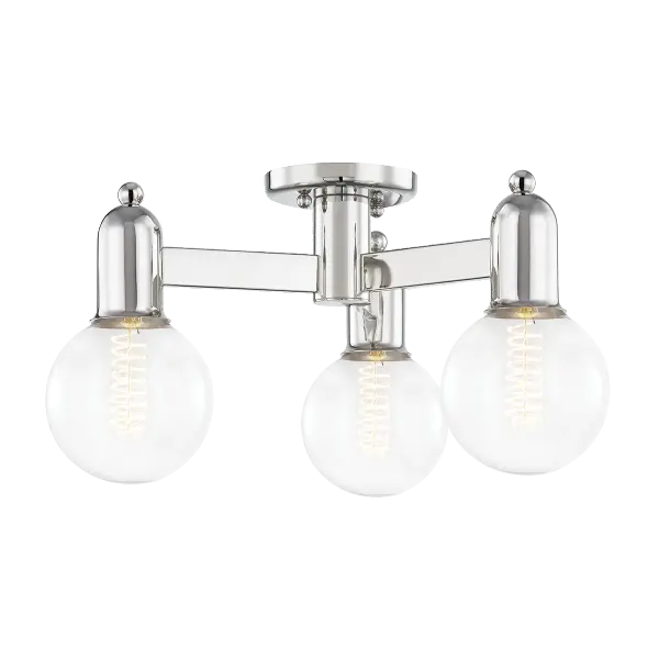 The Bryce Semi Flush offers clean transitional styling perfect for rooms with lower ceilings. Its polished nickel finish and glass shade provide bright, even illumination while maintaining a low profile.