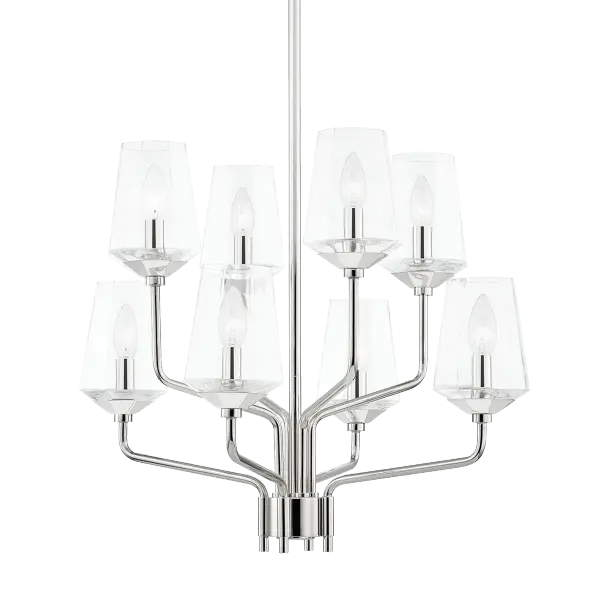 The Kayla Chandelier combines classic elegance with contemporary sensibility. Its polished nickel finish and refined design make it a versatile choice for various interior styles, from traditional to modern spaces.