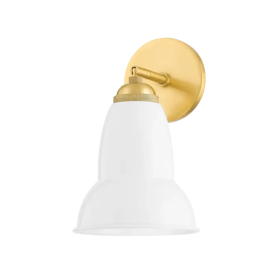 Jamila Wall Sconce in Aged Brass with Glossy White Shade