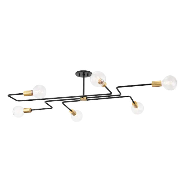 The Jena Semi Flush brings high-impact industrial style with its intricate circuit grid metalwork and six globe lights. Perfect for those seeking statement lighting that combines artistic design with functional illumination.