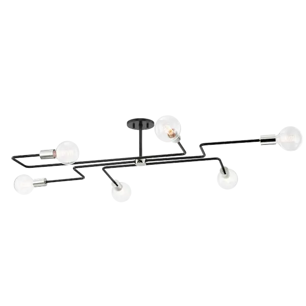 The Jena Semi Flush brings high-impact industrial style with its intricate circuit grid metalwork and six globe lights. Perfect for those seeking statement lighting that combines artistic design with functional illumination.