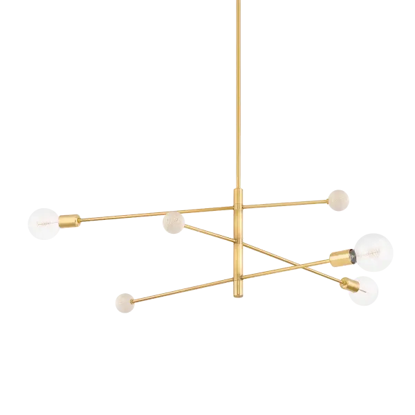 The Slater Chandelier makes a bold architectural statement with its exaggerated 4-foot vertical scale and ultra-slim profile. Whitewashed ash wood beads create organic texture against the warm aged brass finish, perfect for modern spaces seeking natural elements.