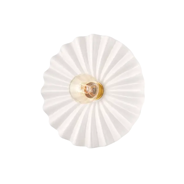 The Tinsley brings southern charm and whimsy with its white ceramic collar and aged brass finish. Perfect for adding character to kitchens, bathrooms, and hallways with its exposed globe bulb design. - alternate view