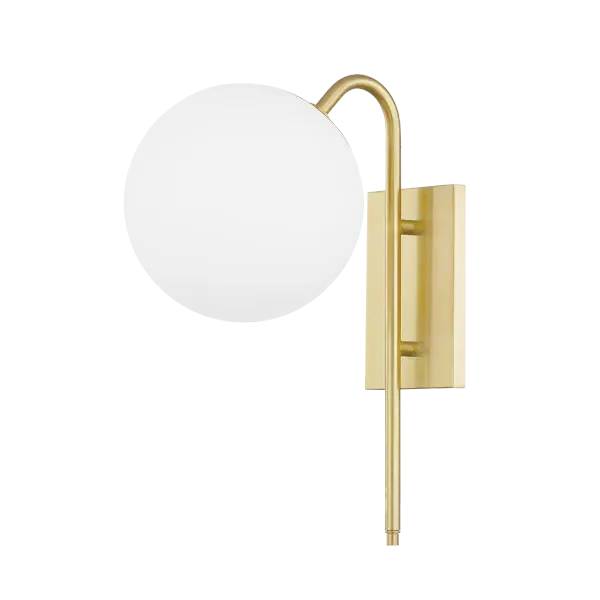 The Ingrid Wall Sconce combines transitional styling with a sophisticated gold finish, making it a versatile choice for bathrooms, hallways, and bedrooms. Its compact design delivers focused illumination.