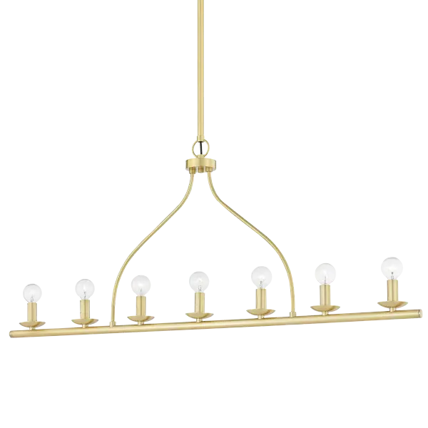 The Kendra Linear brings sophisticated contemporary style with its clean geometric lines and warm aged brass finish. Perfect for dining rooms and kitchen islands, this fixture offers excellent value at its current sale price.