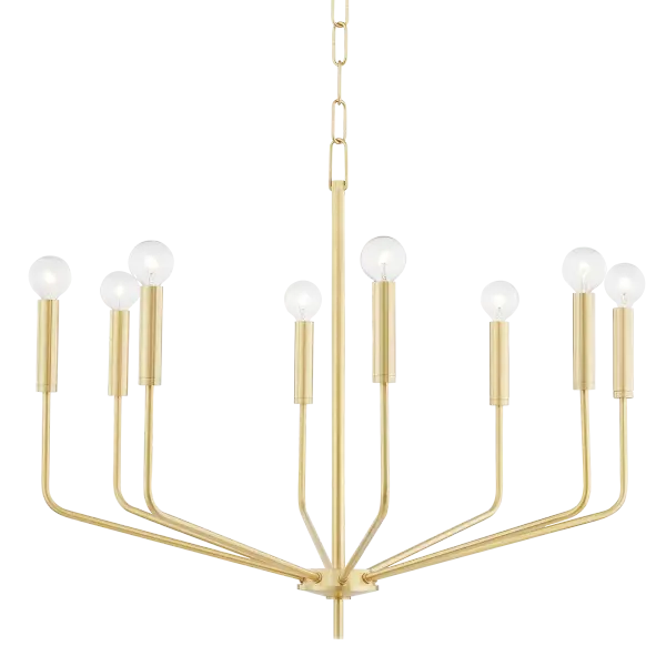 Bailey reimagines the traditional candelabra with svelte upward-reaching arms and globe bulbs suspended from a delicate chain. Available in multiple light configurations and three finish options for design flexibility.