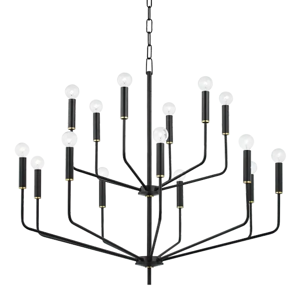 Bailey reimagines the traditional candelabra with svelte upward-reaching arms, metal candlesticks, and globe bulbs suspended from a delicate chain. Available in multiple light configurations for design flexibility.